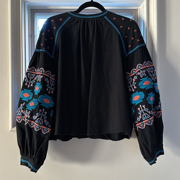 FREE PEOPLE Embroidered Swing Jacket (Black, blue & orange graphic) size Medium - Picture 9 of 15
